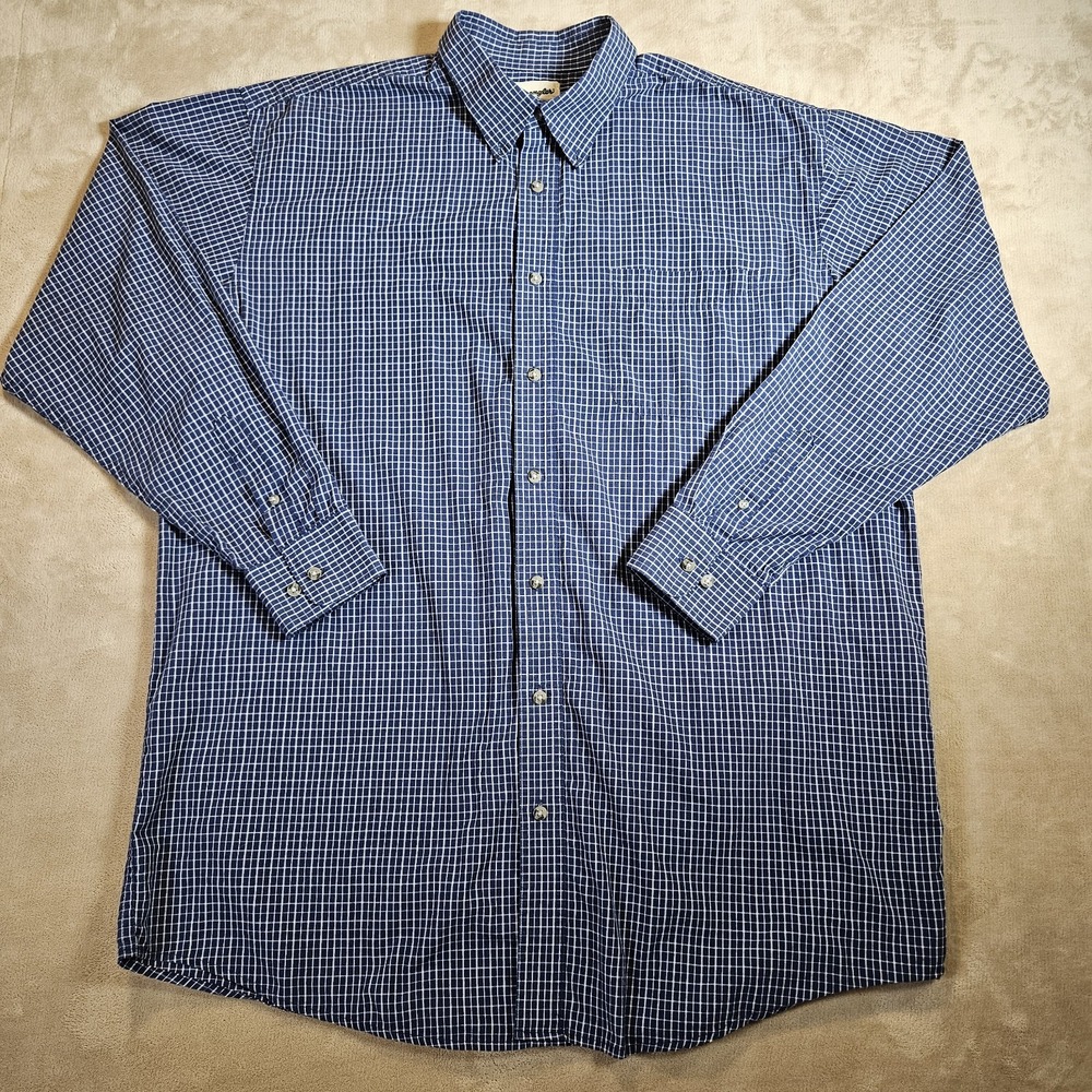 Wrangler Riata Mens Navy Blue White Micro Grid Check Button Down Shirt XL - Picture 4 of 16